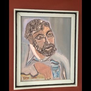 Orig acrylic painting framed w nautical rope